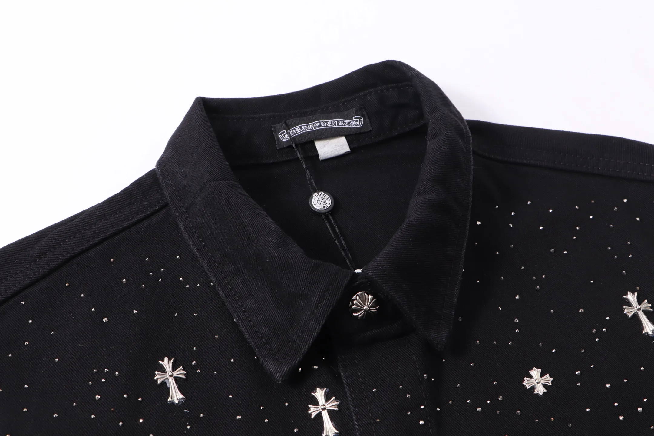 P370 Chrome Hearts Chrome Hearts Hardware Cross Hot Diamond Shirt Denim Jacket Color: Black Size: M L XL XXL XXXL